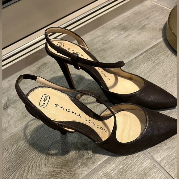 Sacha London heels dark grayish brown size 37 1/2 Eu or 7 US Preowned - Picture 3 of 8